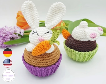 Set-Easter Bunny Cupcake | Easter Bunny Muffin Crochet Pattern (ENG & DEU) PDF file | Instant Download