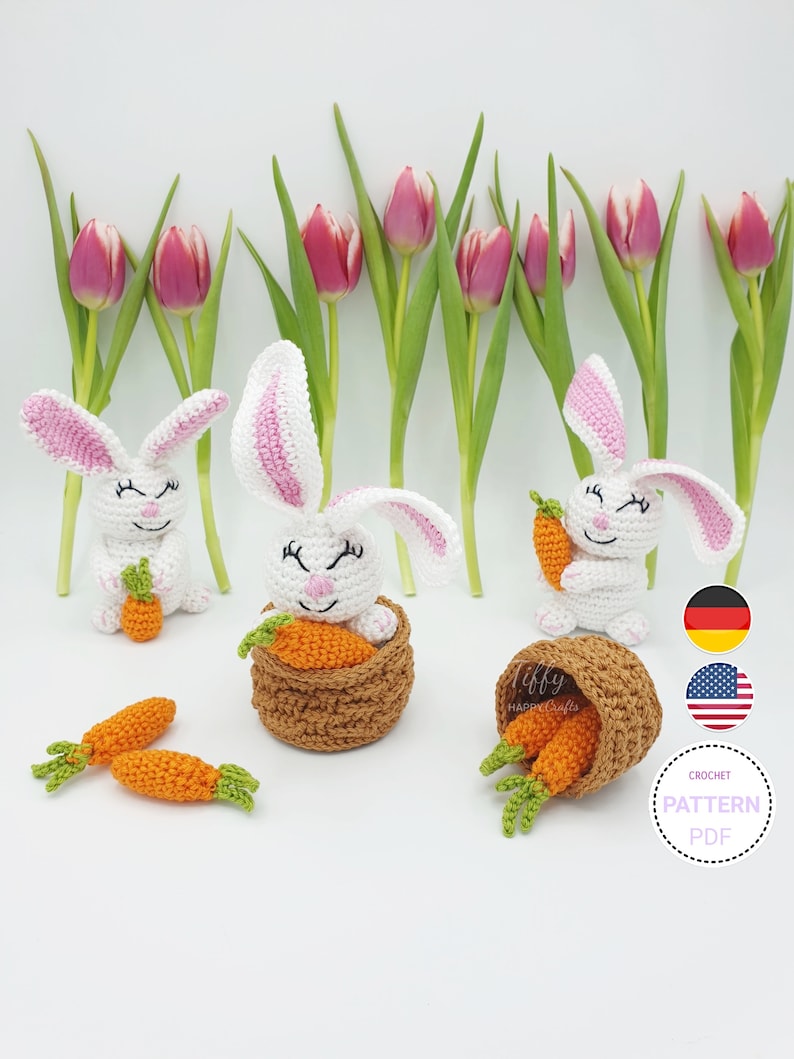 Bunny Set-The Cute Bunny Family Amigurumi Easter Crochet PATTERN PDF in English and German image 1