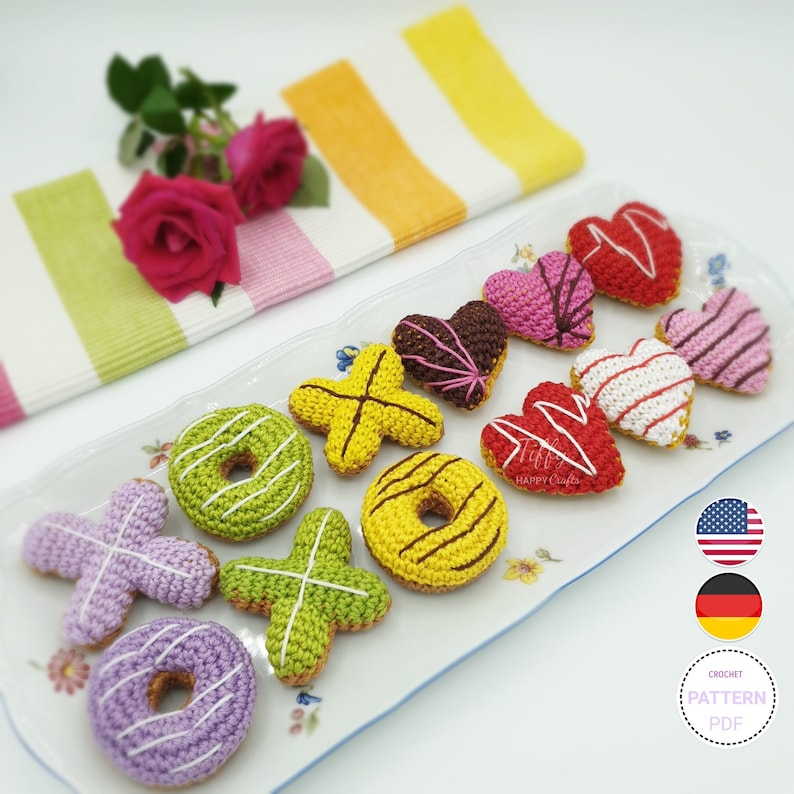 Valentine's Day Mini Donuts X, O and Heart Shape Crochet pattern EN&DE PDF file Instant download image 1
