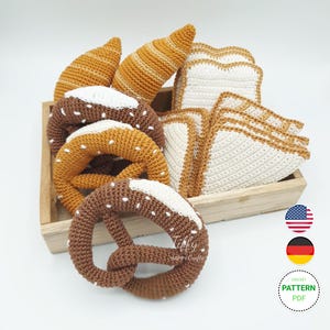 Set di prodotti da forno per accessori da negozio | Schema all&#39;uncinetto per la cucina dei bambini, scaricabile in PDF in inglese e tedesco