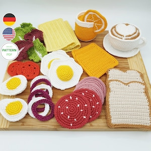 Set-Big Breakfast for Shop Accessories | Children&#39;s Kitchen Crochet Pattern (EN&DE) PDF File | Instant Download