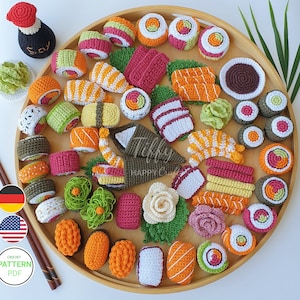 Sushi Mega Set Crochet Pattern for Play Kitchen, Play Store & Sushi Fans – PDF Download in English and German