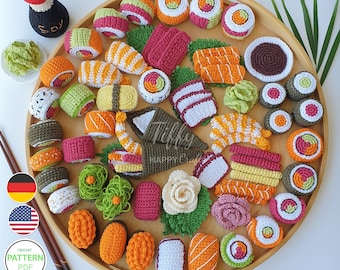 Sushi Mega Set for Children's Kitchen Shop Accessories | E-book crochet pattern (EN&DE) PDF file | Instant download