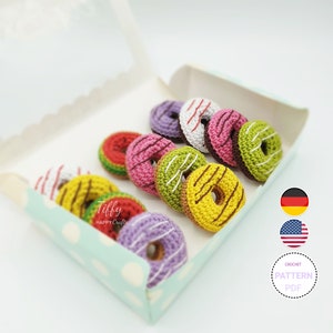 Mini donuts for children's kitchen, shop accessories, keychain crochet pattern (EN&DE) PDF file | Instant download
