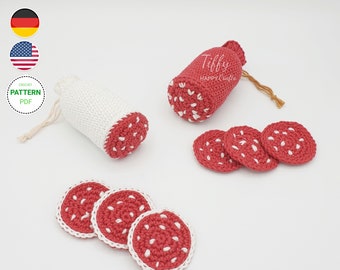 Salami, salami slice for children&#39;s kitchen shop accessories crochet pattern in English and German | PDF file | Instant download
