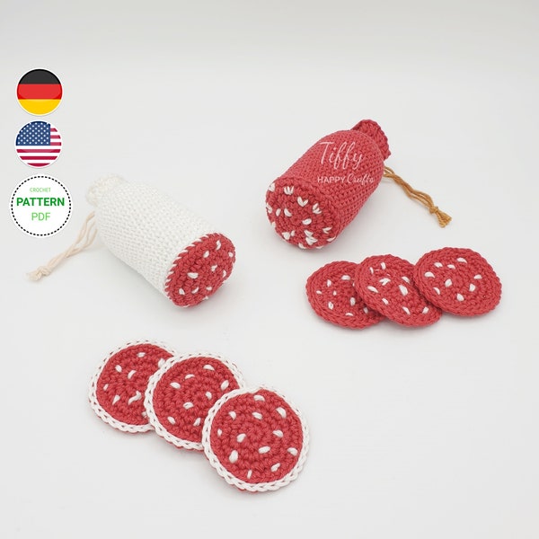 Salami, Salami-Scheibe für Kinderküche-Kaufladen Zubehör Häkelanleitung (EN&DE) | PDF-Datei | Sofort Download