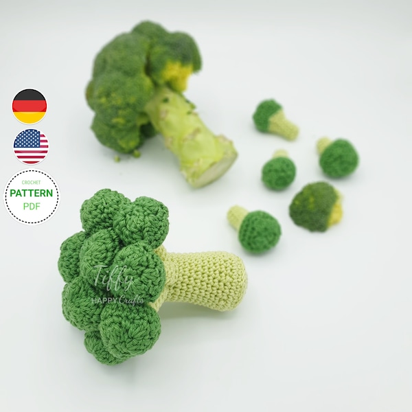 Broccoli head and in florets | Fruit and Vegetable Crochet Pattern (EN&DE) PDF File Instant Download