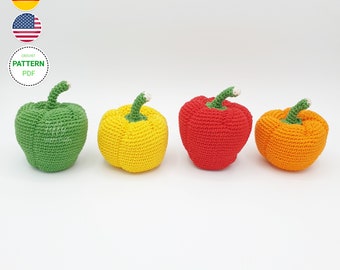 The delightful peppers in 4 types | Fruit and Vegetable Crochet Pattern (EN&DE) PDF File Instant Download