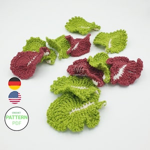 Leaf lettuce in 3 variations for grocery store accessories | Fruit and vegetables crochet pattern (ENG & DEU) PDF file Instant download