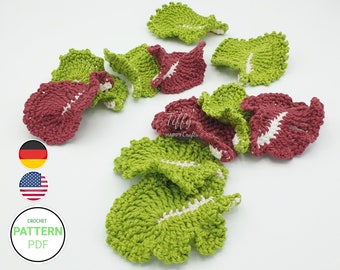 Leaf lettuce 3 types for shop accessories | Fruit and Vegetable Crochet Pattern (EN&DE) PDF File Instant Download