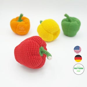 L&#39;adorable poivron en 4 variétés | Modèle de crochet pour fruits et légumes (EN et DE) Fichier PDF à télécharger instantanément