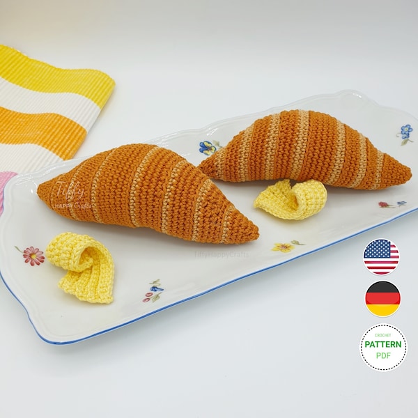 Croissants 2 types with butter for children's kitchen, shop accessories | No Sewing | Crochet pattern (EN&DE) PDF file Instant download