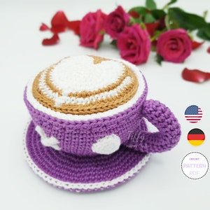 Cappuccino XO Cup Heart Latte Art | Virkmönster till kaffekopp PDF på engelska och tyska