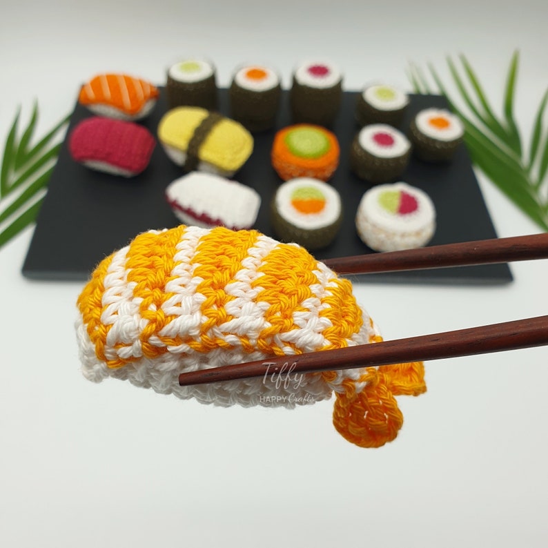 Kleines Sushi-Set für Kinderküche-Kaufladen Zubehör Häkelanleitung EN&DE PDF-Datei Sofort Download Bild 3