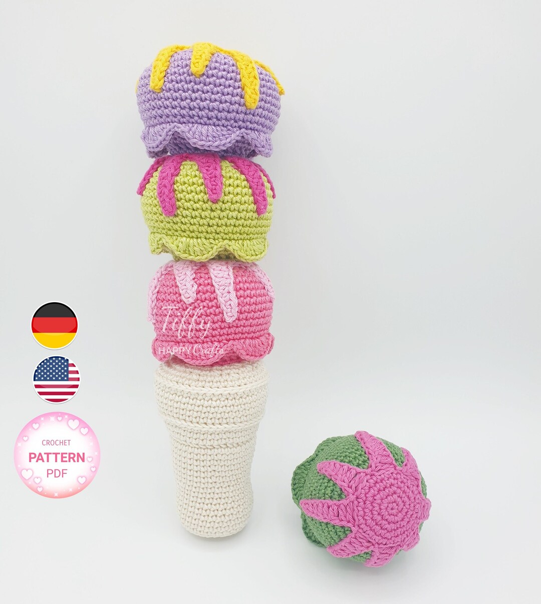 Stacking Ice Bags Pattern Ice Cream Stacking Toy Crochet Pattern EN&DE PDF File Instant Download ...