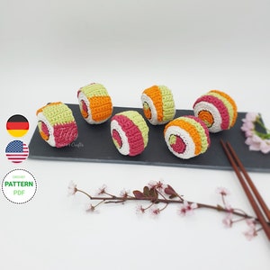 Rainbow Sushi – Crochet Pattern for Kids&#39; Kitchen & Play Store – PDF Download in English and German