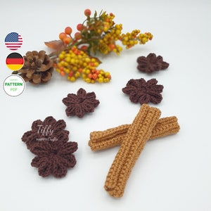 Star anise and cinnamon sticks for children's kitchen, shop accessories crochet pattern (EN&DE) PDF file Instant download