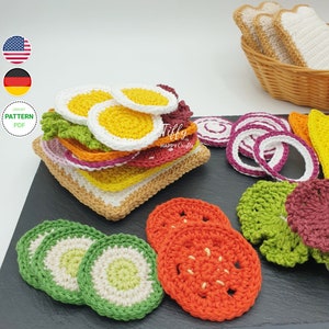 Sandwich playset for shop accessories | Children's kitchen crochet pattern (EN&DE) PDF file Instant download