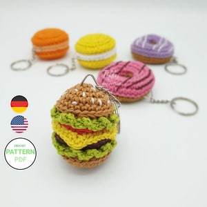Schlüsselanhänger-Set Mini Hamburger, Macaron und mini Donut Häkelanleitung (EN&DE) PDF-Datei Sofort Download