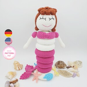 Tiffy the Sweet Mermaid Stacking Tower with Shells Crochet Pattern (EN&DE) PDF File | Instant Download