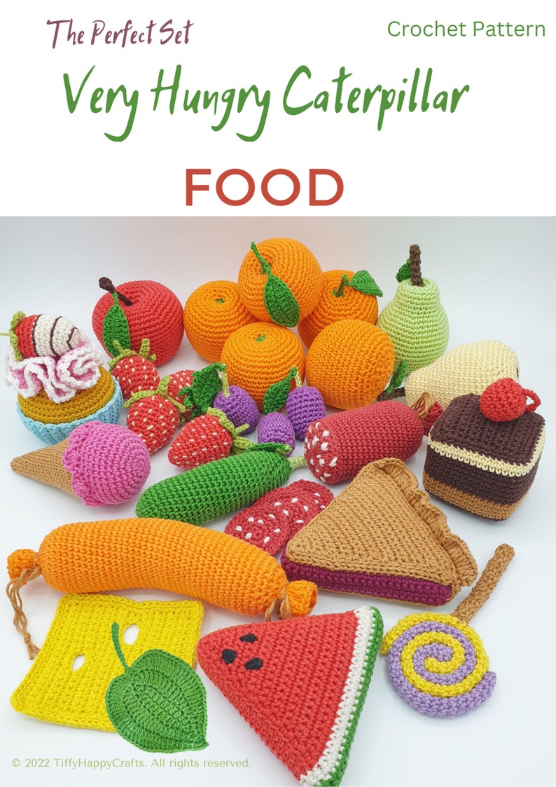 Set-The Gluttonous Caterpillar Nutrition Complete What the Gluttonous Caterpillar has eaten Crochet pattern EN&DE PDF file Instant download image 9