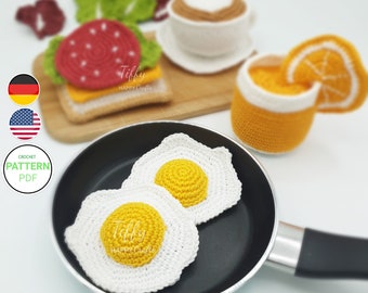 Fried egg for children's kitchen, shop accessories | Crochet pattern (EN&DE) PDF file Instant download
