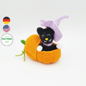 Halloween Black Cat in a Pumpkin Crochet Pattern (EN&DE) PDF File | Instant Download