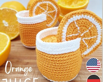 Crochet Glass Of Orange Juice With a Slice Orange (2 Sizes) | Amigurumi Play Food Crochet Pattern PDF