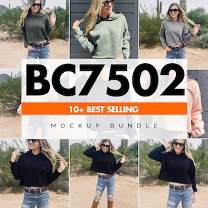 Bella Canvas 7502 Mockup Bundle, Cropped Hoodie Mock Up, Sweatshirt Mockup, Printful Mock, Cute Crop Hoodie Mock