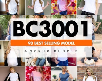 Bella Canvas 3001 Mockup Bundle, Bella Canvas 3001 Model Mockup, Boho Model Mockup, White T-Shirt Mockup, White Tshirt Model Mockup