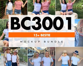 Bella Canvas 3001 BFF Two Model Bundle Mockup, Bridal Shirt Mockup, White Bella Canvas Mockup, Boho Model Mockup, Best Friends Mock
