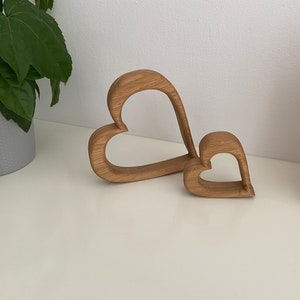 Solid oak wood heart in various decorative sizes, oak heart, decoration,