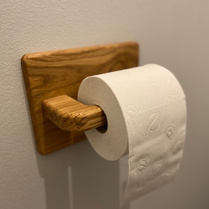 Toilet paper holder "Steve" made of oak with back panel including mounting material