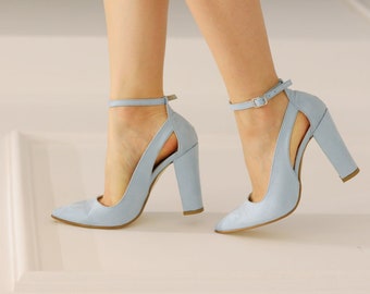 light blue fur heels