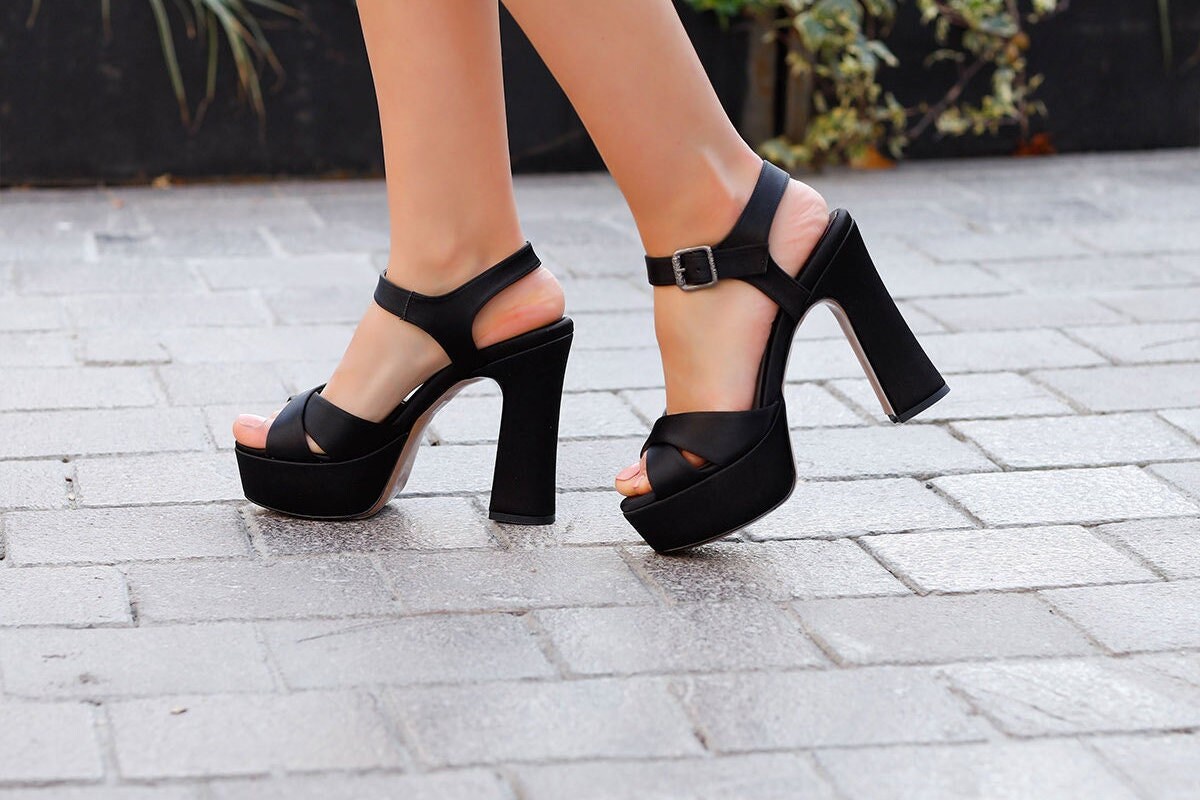 platform black block heels