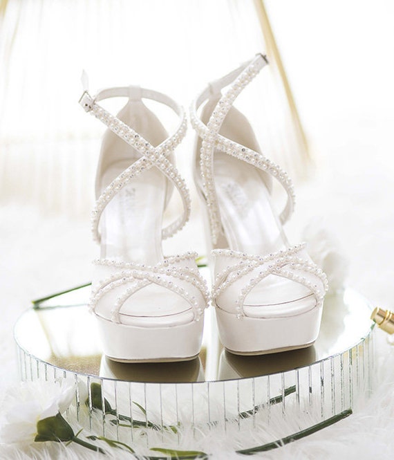 Weddy Luxurious Pearl Design Sandals Platform Block Heels - Etsy UK