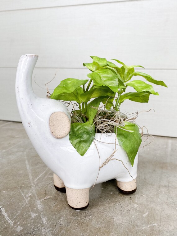 Adorable Ceramic elephant vase with realistic silk greenery Etsy