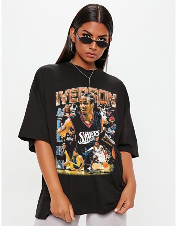 Vintage Wash Iverson T-Shirt Basketball Player Heavy Cotton Shirt