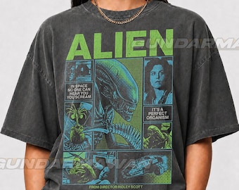 Alien 1979 Vintage Movie Shirt, Retro Horror Movie T Shirt Faded Black Wash Shirt, Alien In Space Horror Shirt, Retro Sci Fi Shirt, Gift RZ