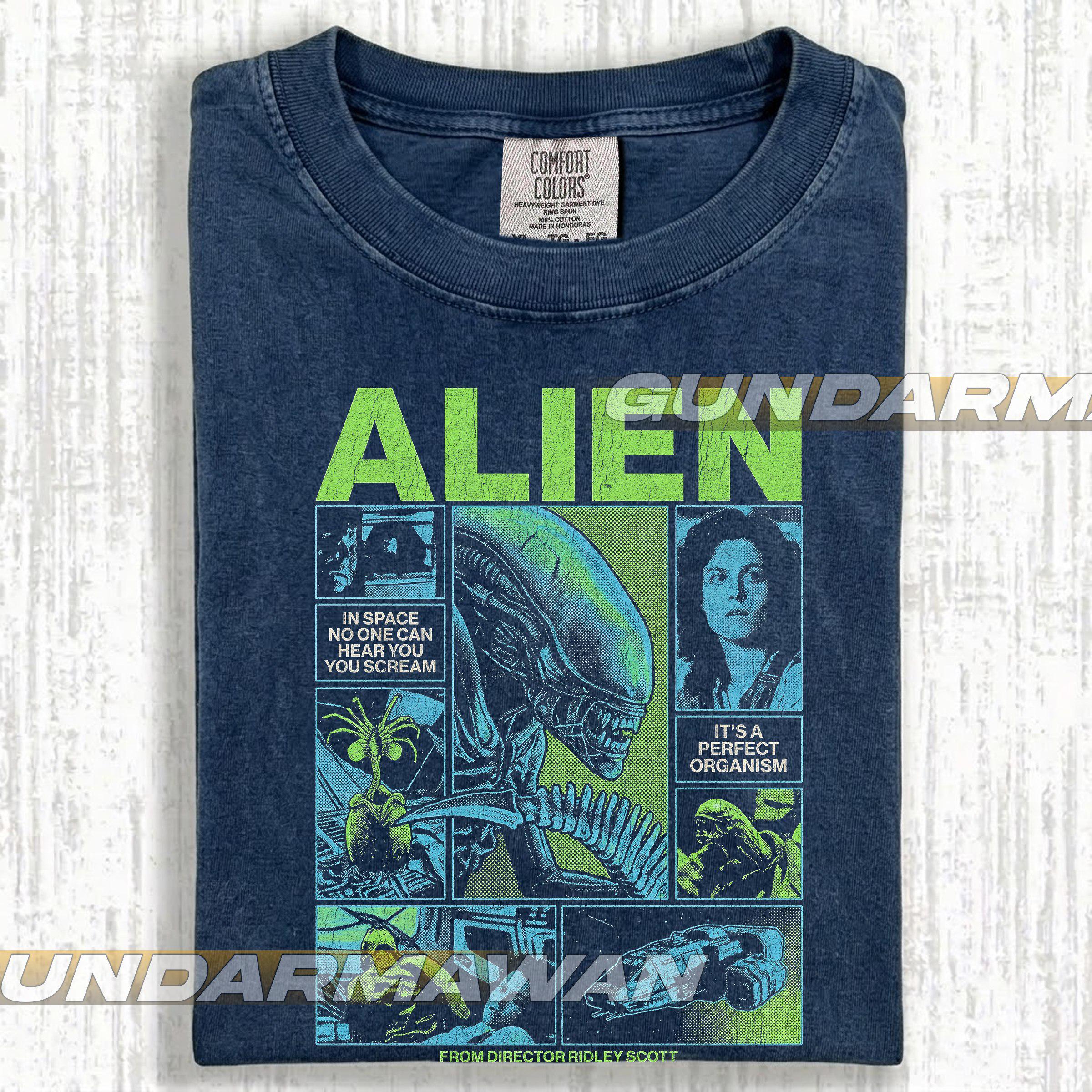 Alien 1979 Vintage Movie Shirt, Retro Horror Movie T Shirt Faded Black ...
