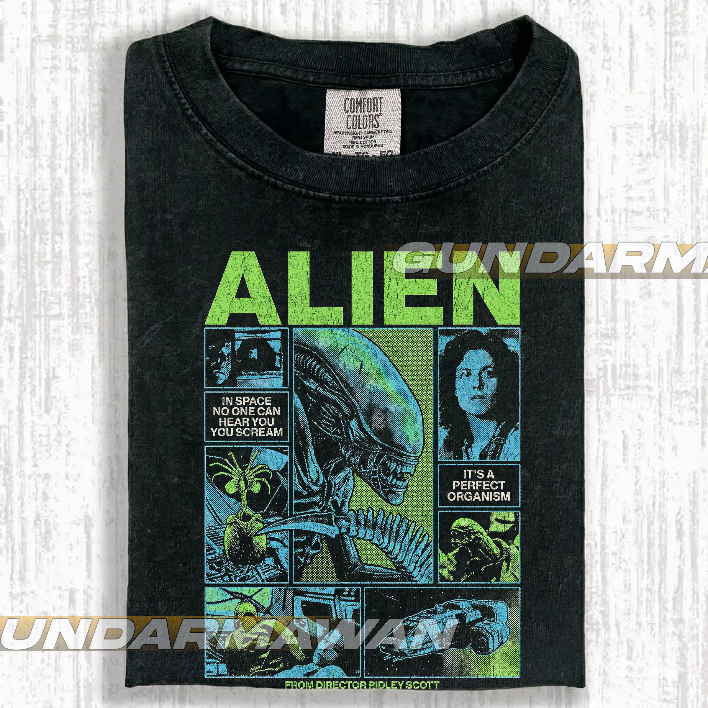 Alien 1979 Vintage Movie Shirt, Retro Horror Movie T Shirt Faded Black ...