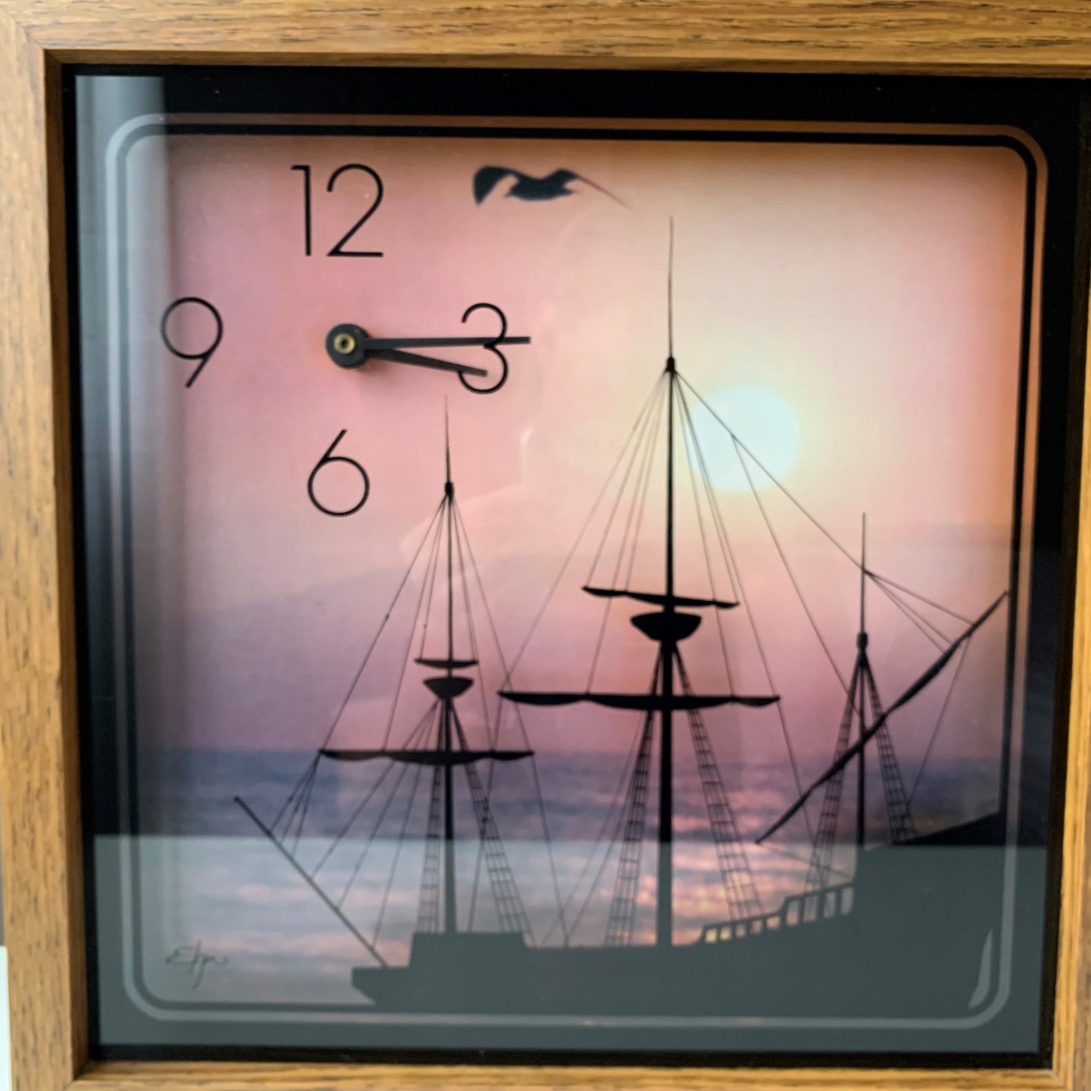 Vintage Elgin Shadow Box Ship Clock Etsy