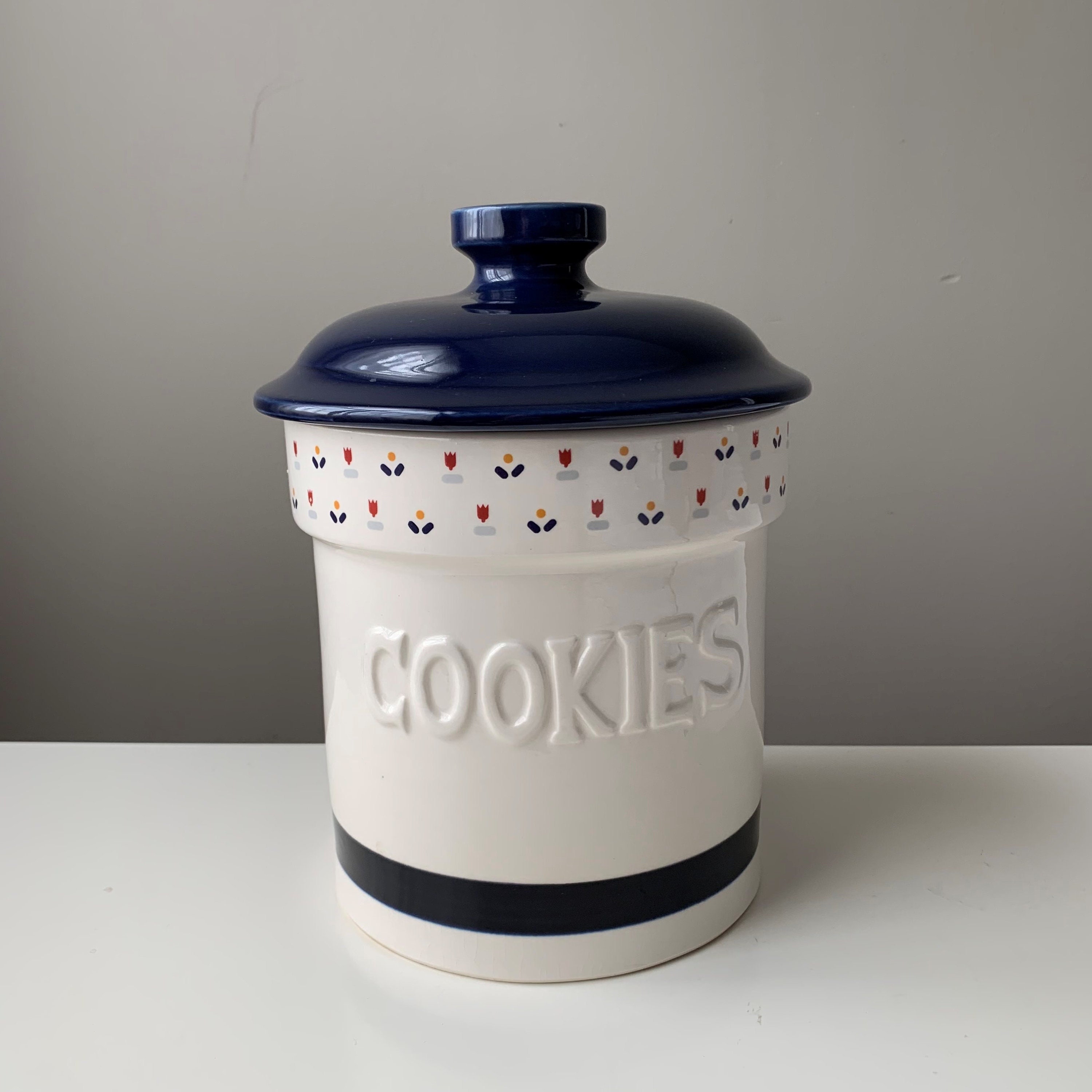 Outshine Vintage White Metal Cookie Jar & Cookie Cutters with Air