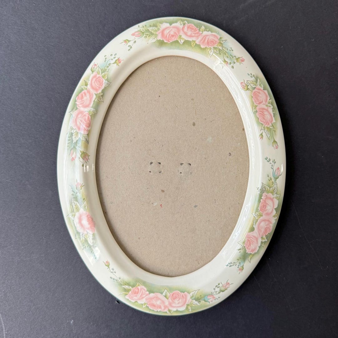 Vintage 5x7 Oval Picture Frame Pink Roses - Etsy