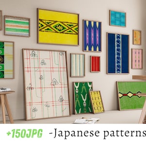 Impresión japonesa, hermosos patrones de xilografía japoneses, motivos del diseñador y pintor japonés Furuya Korin, decoración de pared asiática clásica