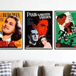 May include: Three vintage movie posters with red, white and black text on a white background. The posters are for the films "Adam Had Four Sons", "Panic Gangster World", and "Go Home and Tell Your Mother".