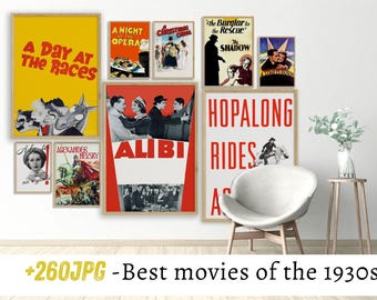 1930 年代のベスト映画、ビンテージ映画ポスター、レトロな映画の壁