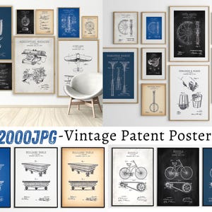 Vintage Patent Posters -2000 Antique Invention Blueprints - Industrial Wall Art - Retro Patent - Digital Downloads - Gift for Inventors