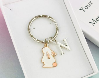 Llavero personalizado de conejo blanco, llavero de conejito, lindo adorno para bolso o mochila de baile o gimnasio, regalo de bienvenida para la nueva novia