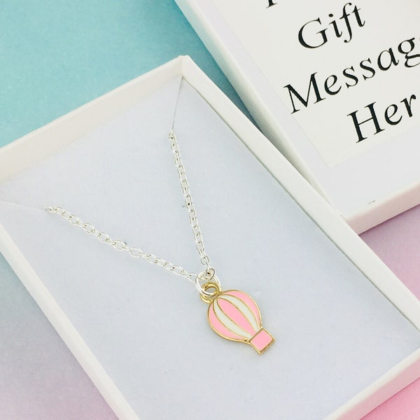 Pink Hot Air Balloon, Travel Necklace, Wanderlust jewelry, travellers gift for her, aeronaut gift, flying lover gift for best friend sister